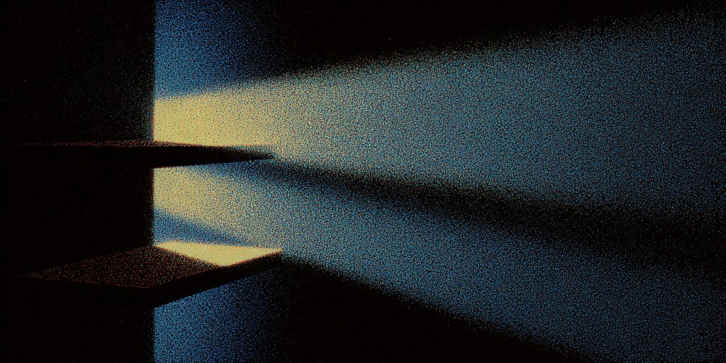 A small shelf lit by soft light